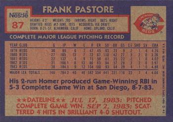1984 Topps Nestle #87 Frank Pastore Back