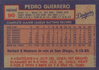 1984 Topps Nestle #90 Pedro Guerrero Back