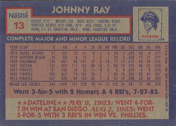 1984 Topps Nestle Dream Team #13 Johnny Ray Back