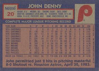 1984 Topps Nestle Dream Team #20 John Denny Back