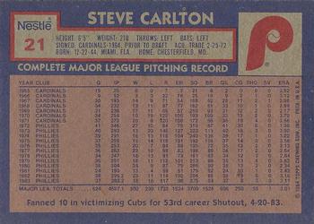 1984 Topps Nestle Dream Team #21 Steve Carlton Back