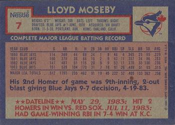 1984 Topps Nestle Dream Team #7 Lloyd Moseby Back