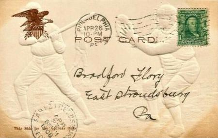1905-09 Gold Embossed Postcards (PC792) #NNO Batter with catcher Back