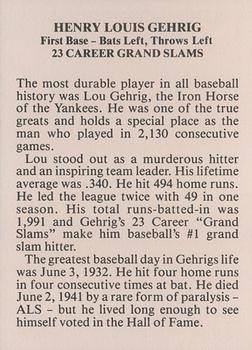 1987 Allstate Insurance Life Grand Slam #NNO Lou Gehrig Back