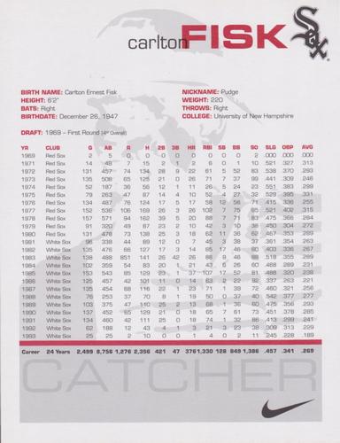 2005 Chicago White Sox Carlton Fisk Tribute SGA #NNO Carlton Fisk Back