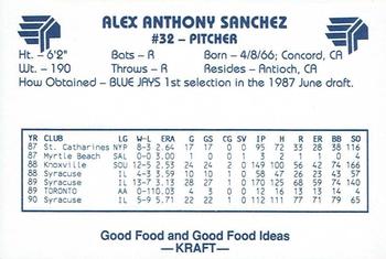 1991 Kraft Syracuse Chiefs #NNO Alex Sanchez Back