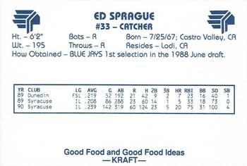 1991 Kraft Syracuse Chiefs #NNO Ed Sprague Back