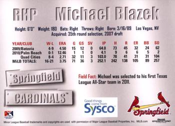 2011 Grandstand Springfield Cardinals SGA #NNO Michael Blazek Back