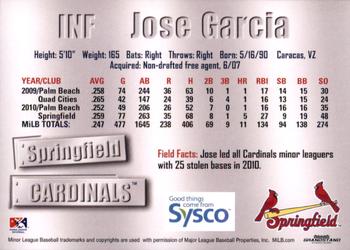 2011 Grandstand Springfield Cardinals SGA #NNO Jose Garcia Back