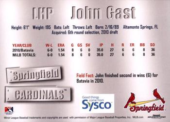 2011 Grandstand Springfield Cardinals SGA #NNO John Gast Back
