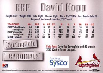 2011 Grandstand Springfield Cardinals SGA #NNO David Kopp Back