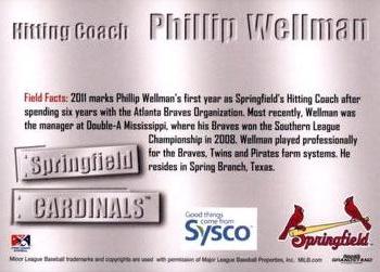2011 Grandstand Springfield Cardinals SGA #NNO Phillip Wellman Back