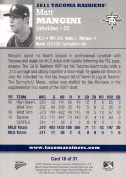 2011 MultiAd Tacoma Rainiers #18 Matt Mangini Back