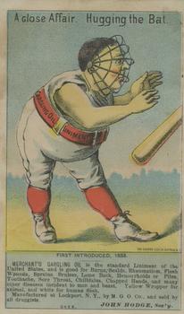 1880 Merchant's Gargling Oil Baseball Comics (H804-7) #NNO A Close Affair. Hugging the Bat. Front