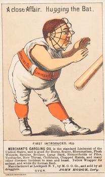 1880 Merchant's Gargling Oil Baseball Comics (H804-7) #NNO A Close Affair. Hugging the Bat. Front