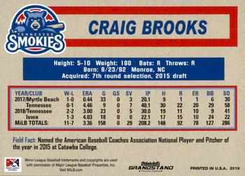 2019 Grandstand Tennessee Smokies #NNO Craig Brooks Back