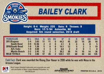 2019 Grandstand Tennessee Smokies #NNO Bailey Clark Back