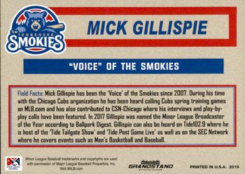 2019 Grandstand Tennessee Smokies #NNO Mick Gillispie Back
