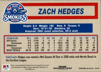 2019 Grandstand Tennessee Smokies #NNO Zach Hedges Back