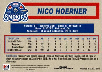 2019 Grandstand Tennessee Smokies #NNO Nico Hoerner Back