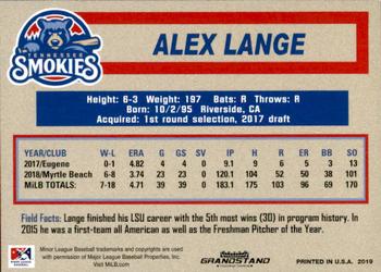 2019 Grandstand Tennessee Smokies #NNO Alex Lange Back