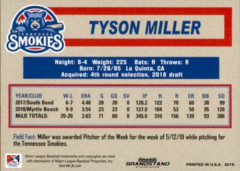 2019 Grandstand Tennessee Smokies #NNO Tyson Miller Back