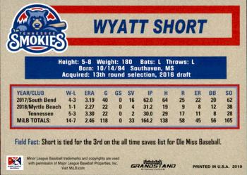 2019 Grandstand Tennessee Smokies #NNO Wyatt Short Back