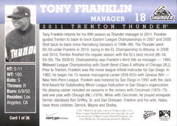 2011 MultiAd Trenton Thunder SGA #1 Tony Franklin Back