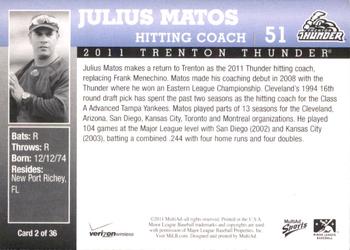 2011 MultiAd Trenton Thunder SGA #2 Julius Matos Back
