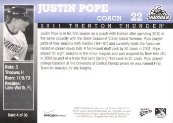 2011 MultiAd Trenton Thunder SGA #4 Justin Pope Back
