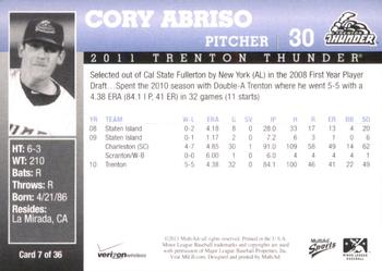 2011 MultiAd Trenton Thunder SGA #7 Cory Arbiso Back