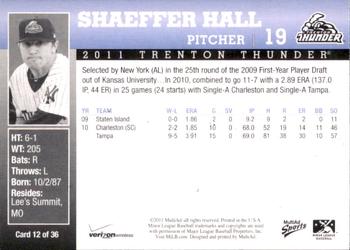 2011 MultiAd Trenton Thunder SGA #12 Shaeffer Hall Back