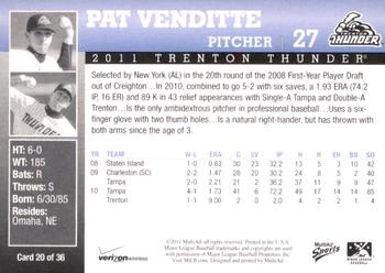 2011 MultiAd Trenton Thunder SGA #20 Pat Venditte Back
