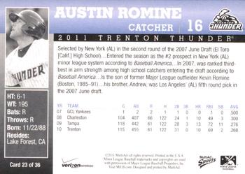 2011 MultiAd Trenton Thunder SGA #23 Austin Romine Back