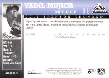 2011 MultiAd Trenton Thunder SGA #26 Yadil Mujica Back