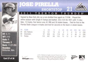 2011 MultiAd Trenton Thunder SGA #27 Jose Pirella Back