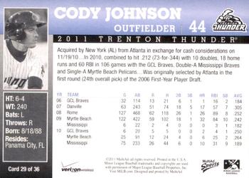 2011 MultiAd Trenton Thunder SGA #29 Cody Johnson Back