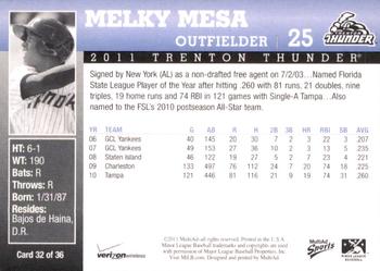 2011 MultiAd Trenton Thunder SGA #32 Melky Mesa Back