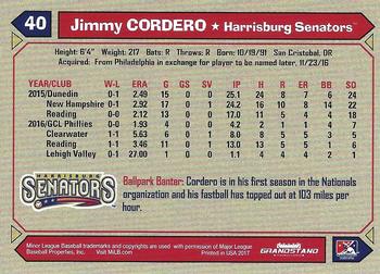 2017 Grandstand Harrisburg Senators #NNO Jimmy Cordero Back