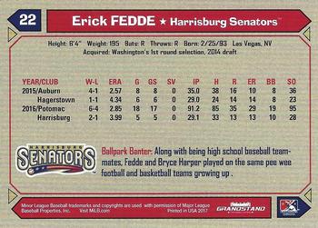 2017 Grandstand Harrisburg Senators #NNO Erick Fedde Back