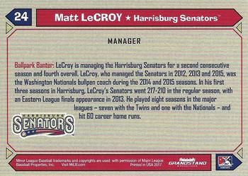 2017 Grandstand Harrisburg Senators #NNO Matt LeCroy Back