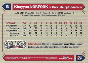 2017 Grandstand Harrisburg Senators #NNO Khayyan Norfork Back