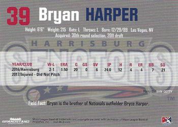 2018 Grandstand Harrisburg Senators #NNO Bryan Harper Back