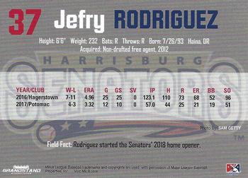2018 Grandstand Harrisburg Senators #NNO Jefry Rodriguez Back