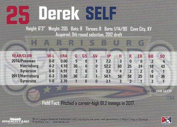 2018 Grandstand Harrisburg Senators #NNO Derek Self Back