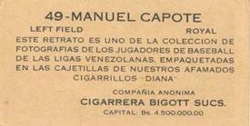 1931 Diana Cigarrillos  N561 #49 Manuel Capote Back