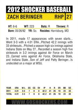 2012 Rand Wichita State #NNO Zach Beringer Back