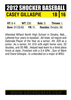 2012 Rand Wichita State #NNO Casey Gillaspie Back