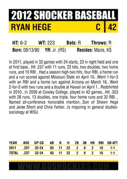 2012 Rand Wichita State #NNO Ryan Hege Back