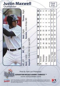 2011 Choice Scranton/Wilkes-Barre Yankees #10 Justin Maxwell Back